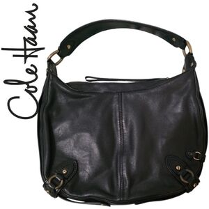 Cole Haan Vintage Black Leather Paige Hobo Saddle Shoulder Bag